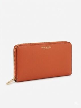 Henri Bendel Saffiano Leather Zip-Around Organizer Wallet – Paprika Orange Red